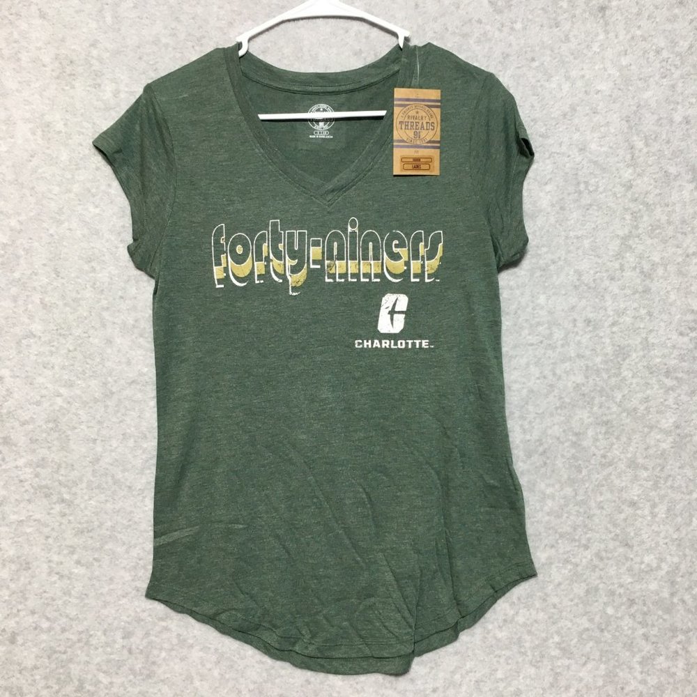 UNC Charlotte Forty-Niners Womens Medium 8/10 Shirt Green Short Sleeve V-neck